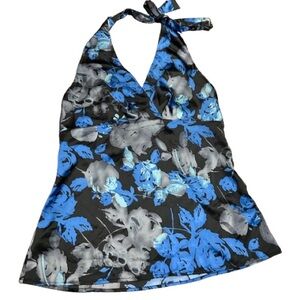 The Limited Y2K Baby Doll Satin Halter Tank Top Empire Waist Floral Size L